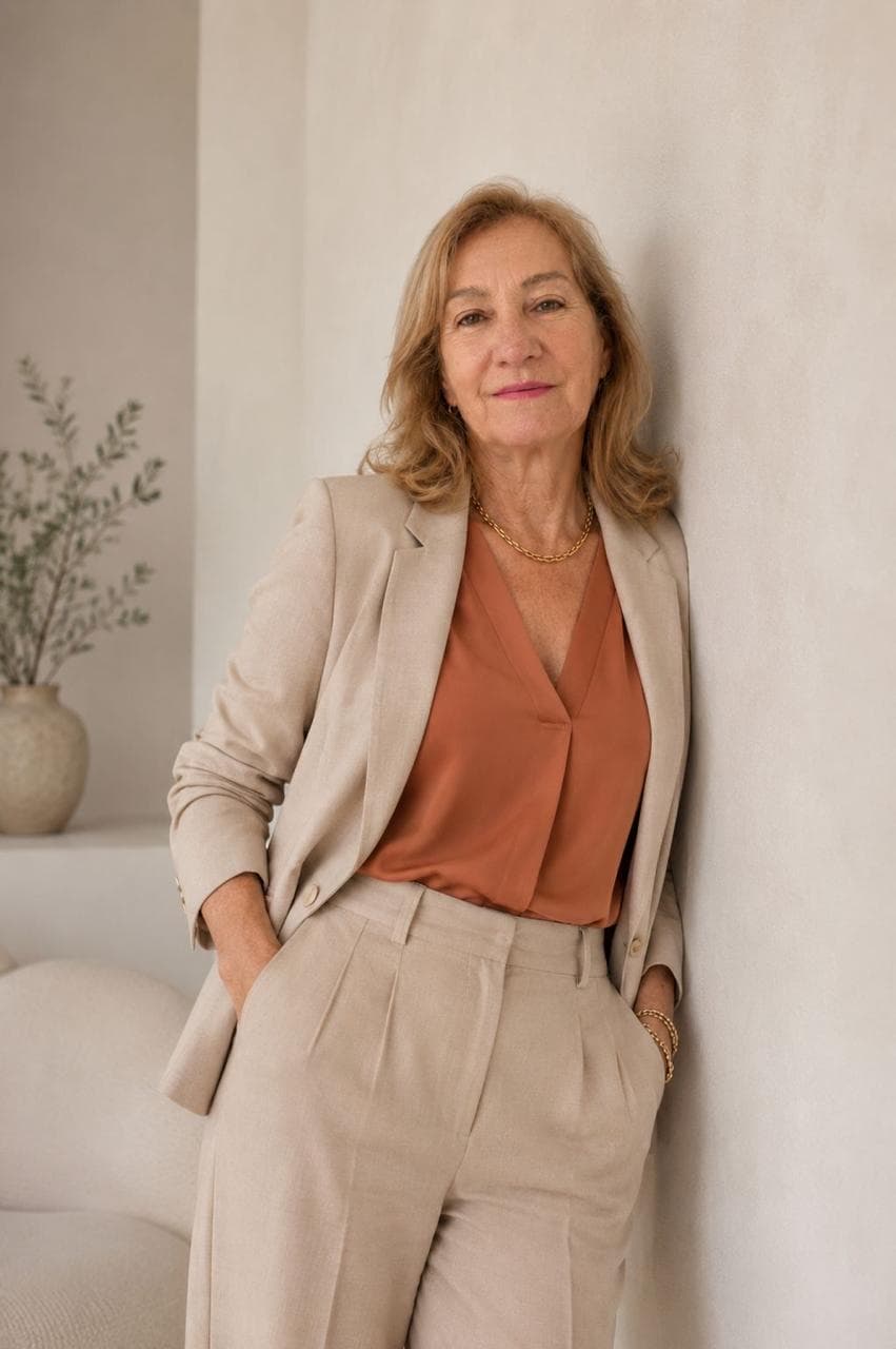 Noene Carneiro, psicanalista clínica, em retrato acolhedor em tons claros